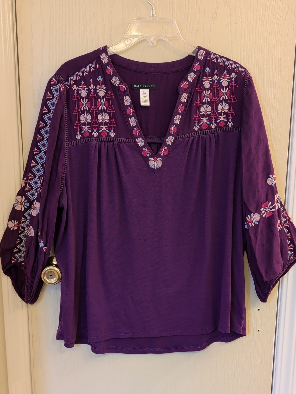 Napa Valley Deep Purple Embroidered Boho Tunic Size XL